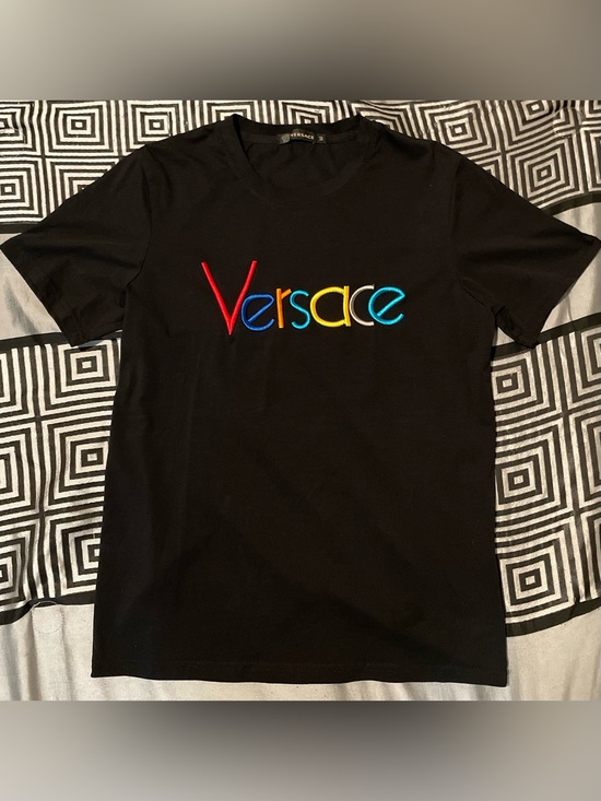 Versace Other - Versace Black Short Sleeve Tee with Multicolor Embroidered Logo